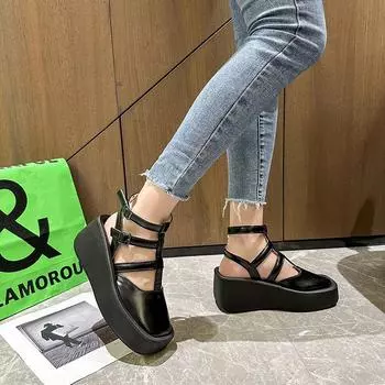 2024 Women S Sandals Summer Thick Soles Cross Woven Versatile Casual Street Style Shoes 35 чёрный