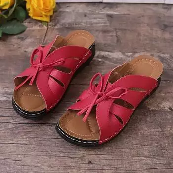2024 Women s Sandals Wedge Heels Womens Slippers Summer New Casual Slippers Slip on Female Shoes Hollowout Bowknot Zapatos Mujer 35
