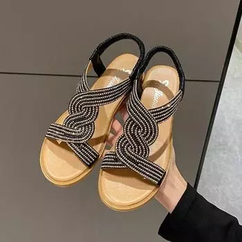 2024 Women s Sandals Women Fashion Casual Roman Shoes Summer New Designer Platform Sandal Female Solid Color Crystal Sandalias 35 серебряный