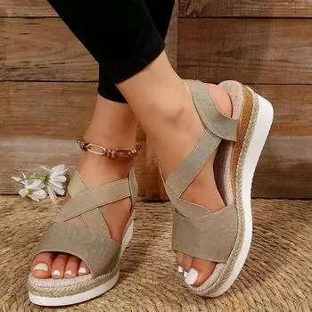 2024 Women s Shoes Elastic Strap Women s Sandals Fashion Outdoor Casual Beach Sandals Women s New Open Toe Wedge Sandals 36 покинуть белый