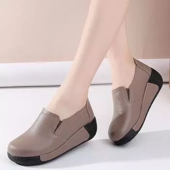 2024 women s shoes four seasons leather surface casual retro platform single shoes JOOM lazy shoes single shoes mother shoes 35 белый