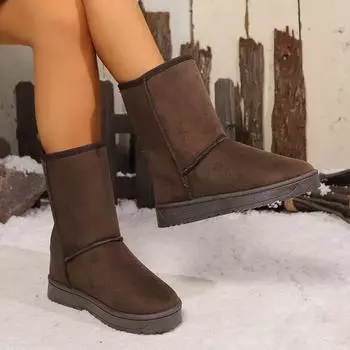 2024 Women s Shoes New Winter Slip-on Mid-tube Suede Women s Boots Fashionable Solid Color Casual Thick-soled Warm Snow Boots 36 чёрный