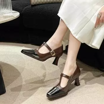 2024 Women s Shoes Retro Comfortable Mediterranean High Heels Spring and Autumn Buckle Pump Korean Simple Shoes French Style 35 чёрный