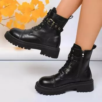2024 women s shoes Side zipper Women s Boots Fashion Cross lacing Modern Boots Women new belt buckle Plus Size shoes for women 35 чёрный