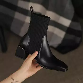 2024 Women s Shoes Summer New Womens Ankle Socks Shoes Retro Women Short Boots Knitting Women Pumps Slip on Zapatos Para Mujeres 35