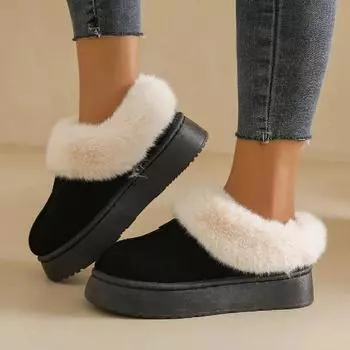 2024 Women s Snow Boots Fur Fur Slippers Female Wearing New Baotou Platform Half Drag Thick Sole Cotton Shoes Women Ankle Boots 36 коричневый