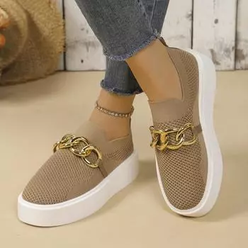2024 Women s Spring New Black Thick-soled Flat Shoes Women s Loafers Slip-on Boat Shoes Metal Chain Designer Casual 36