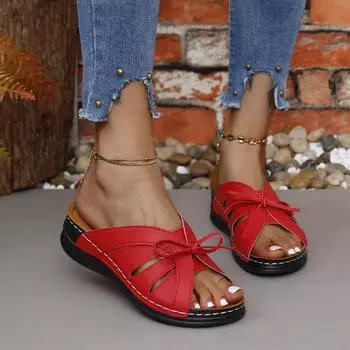 2024 Women s Summer New Fashion Hollow Bow Designer Sandals Outdoor Casual Open-Toe Beach Shoes Shallow Slip-on Wedge Slippers 36 чёрный
