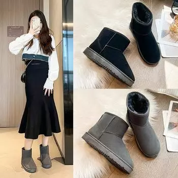 2024 Women s Thick-Soled Snow Boots - Large Size, Flat, Velvet-Lined, Warm Winter Shoes Size 41 серый