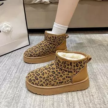 2024 Women s Velvet Thick Bottom Soft Bottom Leopard Pattern Winter Velvet Thick Leopard Pattern Flat Bottom Snow Boots 36 зелёный