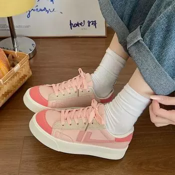 2024 Women s Vulcanized Shoes Lace Up Thick Sole Running Sneakers Sports Thick Sole Shoes Women s Casual Shoes Zapatos De Mujer 35 синий