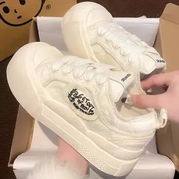 2024 Женская вулканизированная обувь Новая роскошная дизайнерская обувь на шнуровке на платформе для спорта на открытом воздухе Удобная повседневная женская вулканизированная обувь 35 чёрный