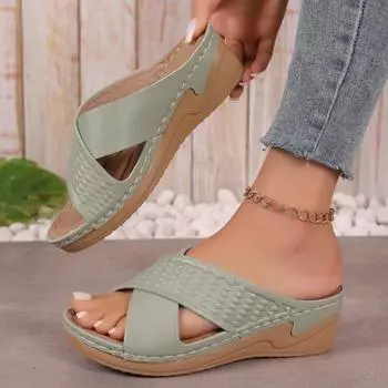 2024 Women s Wedge Sandals Premium Orthopedic Open Toe Sandals Retro Anti-Slip Leather Casual Women s Thick-soled Retro Shoes 36 чёрный