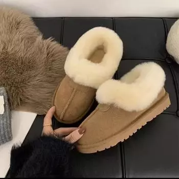 2024 Women s Winter New Round Head Outer Wearing Fury Matte Leather Cotton Shoes Comfortable and Warm Thick Soled Shoes 35 темные хаки