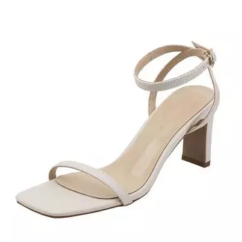 2024 Women Sandals Square Heel Shoes Women Ins Blogger Indie Folk Vintage Sheep Leather Sandals Women Shoes Woman Women Shoes 35 чёрный