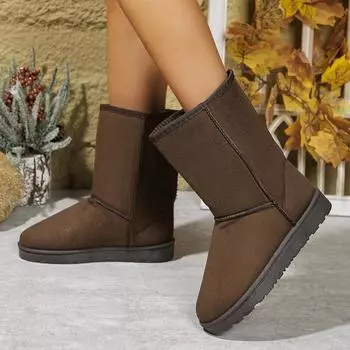 2024 Женская обувь Высококачественные зимние женские сапоги без застежек до середины икры Модные однотонные повседневные зимние сапоги Ботинки на платформе большого размера 36 чёрный