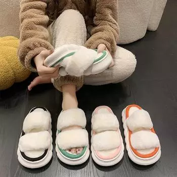 2024 Women Slippers Soft Plush House Shoes Fashion Furry Open Toe Indoor Outdoor Warm Slides Platform Flip Flops Zapato Mujer 36-37 оранжевый