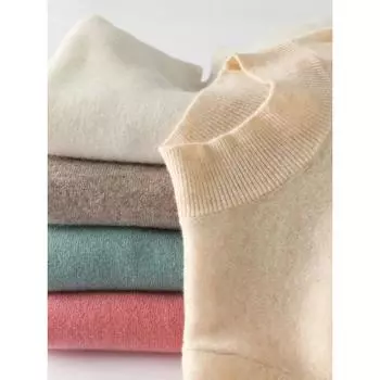 2024 Женский однотонный свитер из кашемира с полувысоким воротником, осень-зима, свободный, большого размера, вязаный шерстяной, повседневный свитер, нижняя рубашка S зелёный