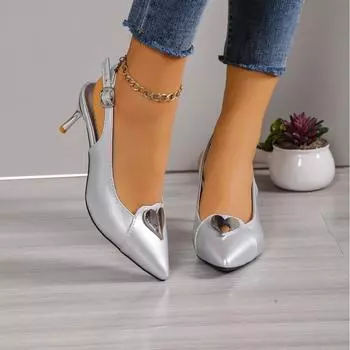 2024 Women Summer New Sexy Pointed Toe Fashion Designer High Heels Outdoor Casual Party Dress Women Sandals Large Size 35 серебряный