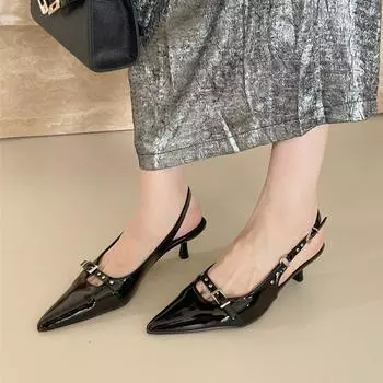 2024 Women Summer Sandals Fashion Thin Heels Office and Career Woman New Style Back Strap Buckle Strap Decoration Pumps 34 чёрный