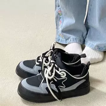 2024 Women Vulcanized Shoes Spring Autumn Leather Ladies Designer Woman Casual Lace Up Flat Shoes Sneakers 35 чёрный