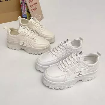 2024 Women White Vulcanization Shoe Student Thick Bottom Sport Shoes 2024 Platform Sneakers Ladies Lace Up Casual Walking Shoes 35 белый