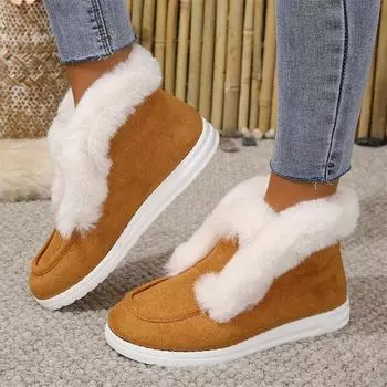 2024 Women Winter Ankle Boots Thickening Warm Plush Fur Snow Boots Classic Suede Cotton Shoes Women Plus Size Comfortable Boots 36 чёрный