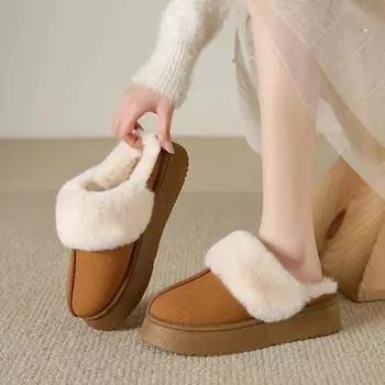 2024 womens winter new fashion raw edge designer simple solid color cotton slippers daily leisure home office women s snow boots 35 коричневый