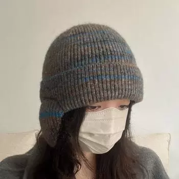 2024 wool hat women s autumn and winter thickened warm outdoor ear protection knitted hat сине серый