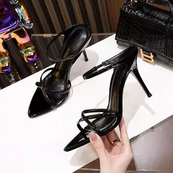 2024 Xia Xin лакированные красные туфли на высоком каблуке женские с острым носком на тонком каблуке сандалии на высоком каблуке сексуальные внешние классные тапочки 34