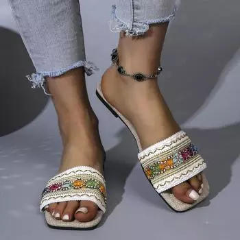 2024 Xiaxin тапочки большого размера на плоской подошве сандалии в этническом стиле удобная и универсальная верхняя одежда пляжная обувь 35 белый