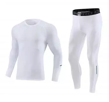 2024 XIN Мужская футболка с круглым вырезом и длинным рукавом, компрессионная спортивная одежда в полную длину, колготки L белый