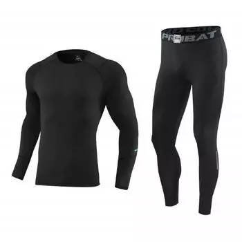 2024 XIN Мужская футболка с круглым вырезом и длинным рукавом Полная длина Колготки Компрессионная спортивная одежда Набор 3XS-3XL L чёрный