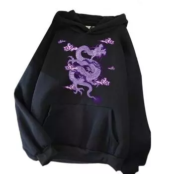 2024 XIN, женская и мужская толстовка с капюшоном, шляпа с длинными рукавами и принтом дракона, свободный теплый пуловер, весенняя толстовка унисекс, одежда для взрослых S чёрный
