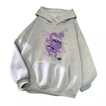 2024 XIN, женская и мужская толстовка с капюшоном, шляпа с длинными рукавами и принтом дракона, свободный теплый пуловер, весенняя толстовка унисекс, одежда для взрослых S чёрный