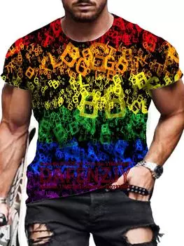 2024 Year 3D Printing Men T Shirt CasualO-neck Short Sleeve Tops Summer Street TrendHip Hop Harajuku Oversized Tees S синий