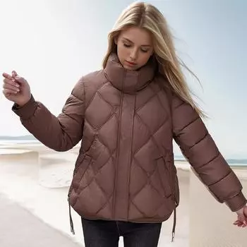 2024 YJKDYK зимняя женская хлопковая куртка женская однотонная с высоким воротником-стойкой утепленная парка топы женская зимняя одежда M чёрный