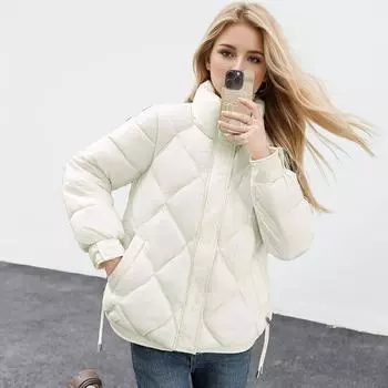 2024 YJKDYK зимняя женская хлопковая куртка женская однотонная с высоким воротником-стойкой утепленная парка топы женская зимняя одежда M коричневый