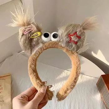 2024 забавная плюшевая уродливая кукла повязка на голову женская зимняя милая мультяшная повязка для мытья лица обруч для волос корейская повязка на голову для девочек белый