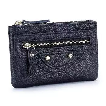 2024 заклепки кошельки для монет женские натуральная кожа мини кошелек первый слой коровьей кожи кошелек с брелком заклепки мотоциклетные кошельки чёрный