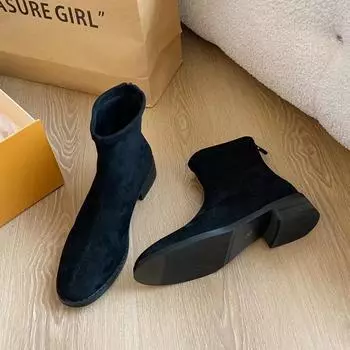 2024 Замшевые узкие ботильоны Модные женские элегантные короткие ботинки на плоской подошве Повседневные женские ботинки в уличном стиле 35 бежевый