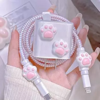 2024 Защитный чехол для кабеля зарядного устройства для IPhone 15 14 13 12 Pro 18 Вт 20 Вт Зарядное устройство Cat Claw Design Защитная намотка кабеля для передачи данных