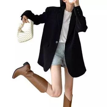 2024 жареная уличная куртка маленькая дизайнерская идея черный повседневный маленький блейзер свободный костюм S