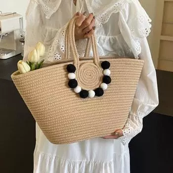 2024 Женская большая плетеная соломенная сумка: Универсальная сумка для поездок на работу, отпуска и пляжа