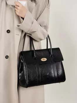 2024 Женская черная мягкая кожаная сумка-тоут большой вместимости для поездок на работу - ретро-стиль юриста белый