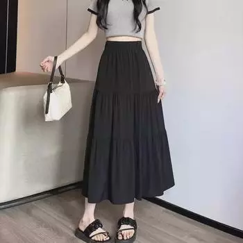 2024 Женская черная юбка А-силуэта с завышенной талией и складками: Облегающий, прикрывающий бедра, идеальный вариант для весны и лета 2XL белый