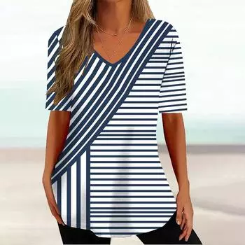 2024 Женская футболка Красивый топ с коротким рукавом Повседневная женская футболка в простом стиле Модные футболки с v-образным вырезом для женщин Топ летний M