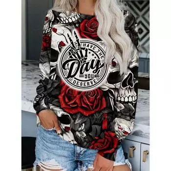 2024 женская футболка с 3D-принтом, модный графический дизайн, длинный рукав, повседневная уличная мода, круглый вырез, стандартный крой, весна и осень S