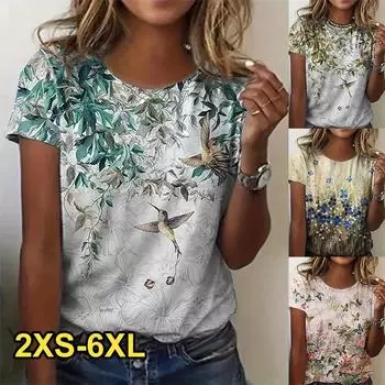 2024 женская футболка с круглым вырезом и 3D-принтом, летняя модная дышащая освежающая футболка с коротким рукавом, женская одежда y2k S