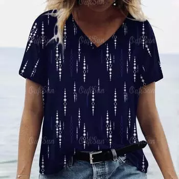 2024 Женская футболка с простым принтом, блузка большого размера, женская трендовая одежда, модная рубашка с коротким рукавом, женский минималистичный топ с v-образным вырезом XL